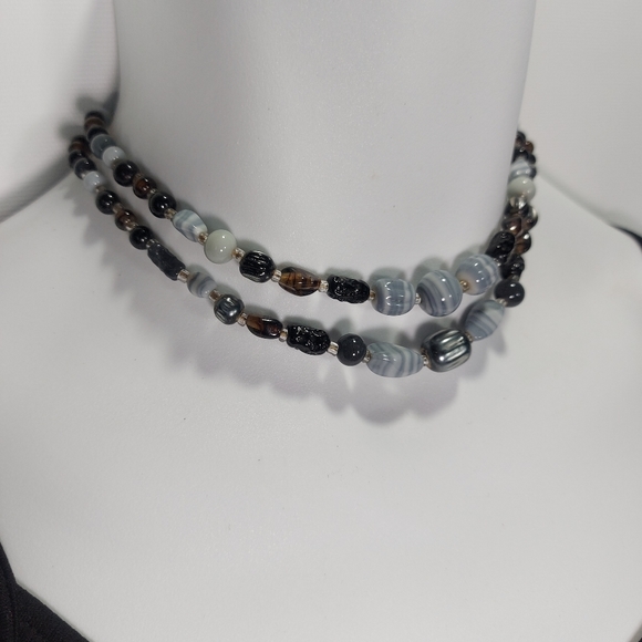 Vintage Double Strand Agate stone Obsidian Quartz - Picture 2 of 9